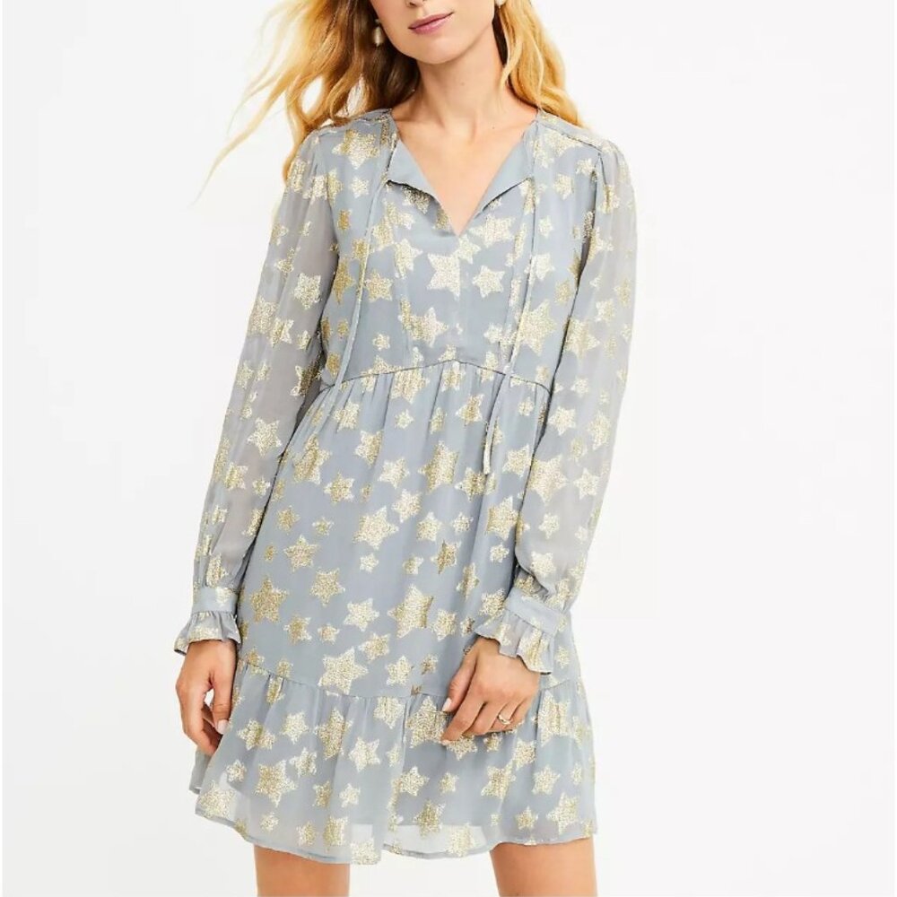 LOFT Shimmer Star Tiered Dress Size L